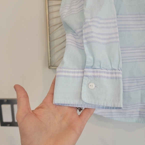L.L. Bean Cotton Mint Green Light Blue Striped Button Down Shirt Size Large - Picture 5 of 10